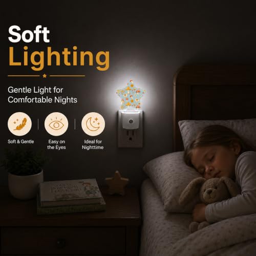 Image of Star Night Light Plug in, Spring Mushroom Dusk to Dawn Sensor Night Light, Soft Glow Lamp for Kids Bedroom Nursery Hallway Bathroom, Energy Saving Compact Design