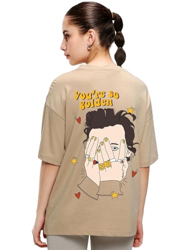 Image of Bewakoof Women's Harry's House Graphic Print Cotton T-Shirt- Oversized Fit, Round Neck, Half Sleeves