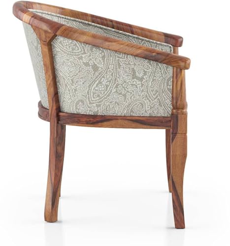 Image of Solid Wood Chair Wooden Single Seater Sofa Chair for Living Room, Bedroom, Outdoor & Indoor - Teak & Monochrome Paisley