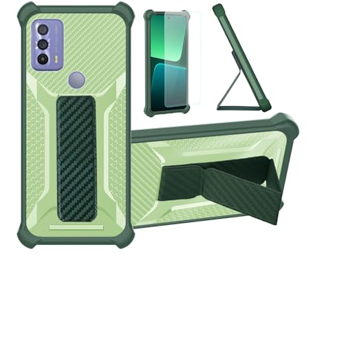 Aroepurt Funda para TCL 20b Funda Carcasa Case Cover [con Protector de Pantalla de Cristal Templado] Híbrida [Soporte Plegable Magnético] [Esmerilado antihuellas] Verde