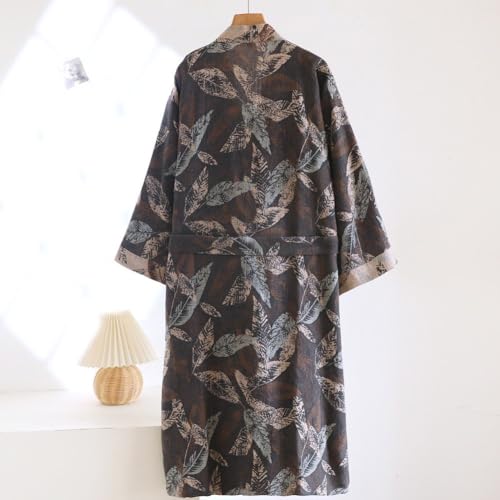 Pijama de algodón para hombre tipo kimono con estampado de hojas 5