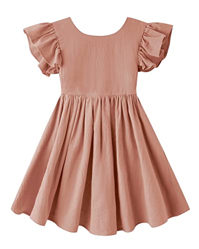 Toddler Baby Girl Cotton Linen Summer Dress Ruffle Sleeve Back Bowknot Kids Beach Dresses2