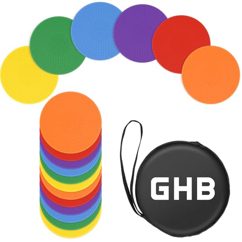 Image of GHB 4 inch Poly Spot Markers Agility Dot for Gym/PE Training, Dance,12 Pcs Round Multiple Color Size Rubber Non-Slip Spot Marker for Games, Floor Dots and Sport Activities