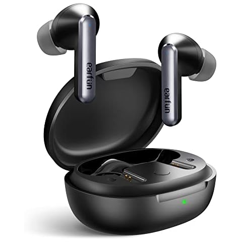 EarFun Air S Noise Cancelling Wireless Earbuds, Qualcomm® aptX™, 4 Mics CVC 8.0 Clear Call, Multipoint Connection, Wireless Charging, 10mm Wool Composite Drivers, App with Custom EQ, Game Mode Cover