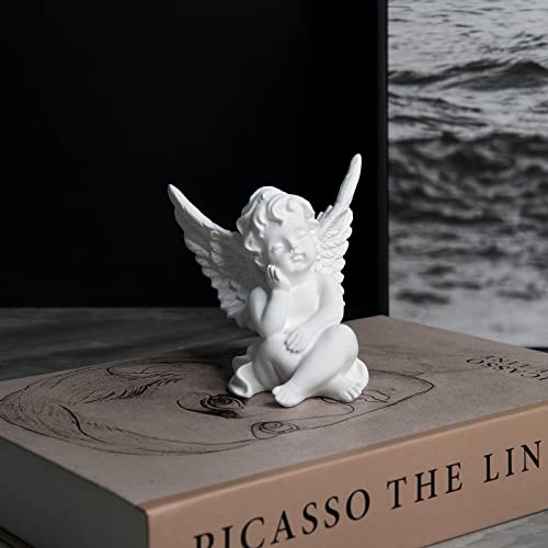 Zyxqq 2 Set Of Little Angel Statue Figurines, Resin Cherubs Statue With Wings Sleeping Thinking Angle Sculpture For Home Living Room Desktop Office Decoration (White) #TOP5