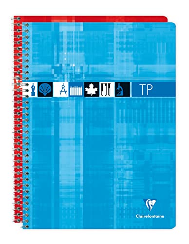 Clairefontaine 8007C Un Cahier à Spirale de Travaux Pratiques - 24x32 cm - 80 Pages Grands Carreaux 90 g et Unies Blanches 125 g - Couverture Carte Pelliculée - Couleur Aléatoire