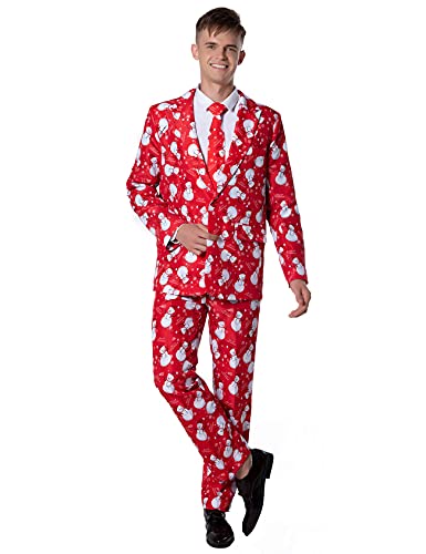 ACH Christmas Suit for Men Party Costume Adult in Different Prints 3PCS Ugly Funny Mens Jacket Outfit Cosplay with Tie Pants XL