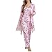 Women's Floral Printed Pajamas Sets, Cami Top & Long Pants & Long Cardigan Fall Winter 3 Piece Pjs Sleepwear