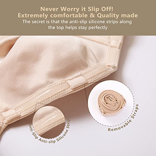 Calvena Women's Non Padded Strapless Bra Underwired Minimizer Plus Size Support Bra Beige 36D #TOP4