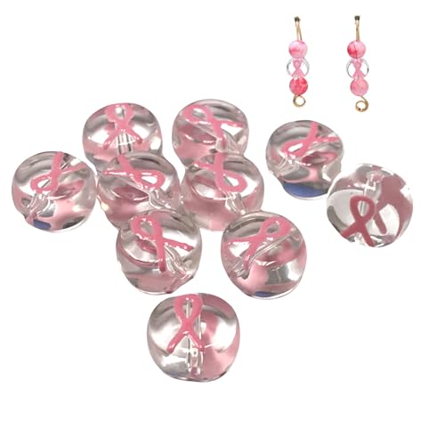 Bulk Cancer Ribbon Beads Awareness Beads for Jewelry Making Gift for Beader 10mm Pack of 10 pcs (Pink)
