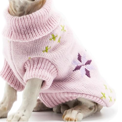 Image of Lulala Turtleneck Dog Sweater - Winter Coat Apparel Classic Cable Knit Clothes with Leash Hole for Cold Weather, Ideal Gift for Pet (Pink, 8 Inch)