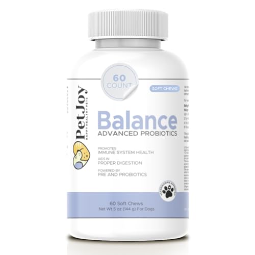 PetJoy Dog Probiotic Chews for Digestive Health - Puppy Diarrhea Probiotics for Dog Gas Relief and Gut Health - Digestive Enzymes for Dogs Diarrhea (60 Probiotics for Dogs Fiber Supplements)