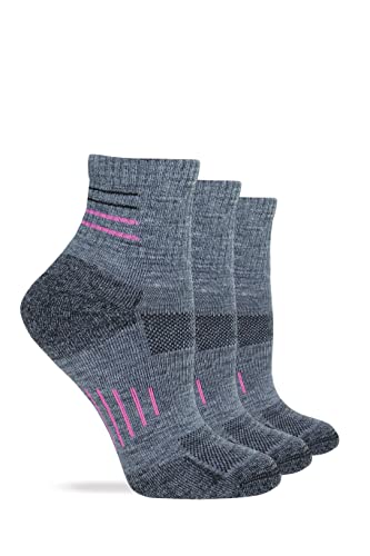 Wise Blend Ladies Merino Wool Blend Seamless Toe Hiker Quarter Crew Socks 3 Pair