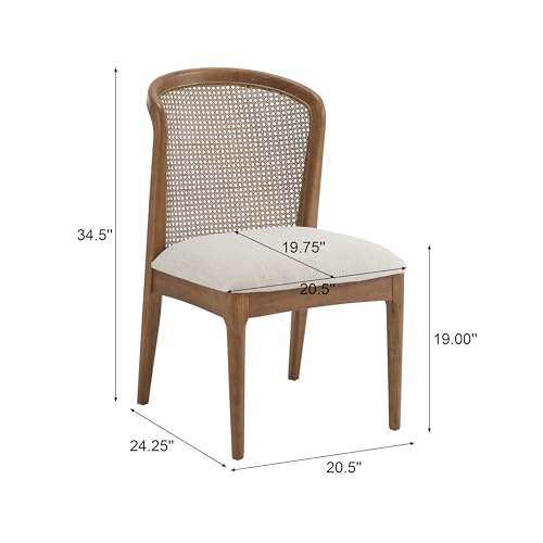 Christopher Knight Home Lilia Dining Chairs Set of 2, Modern Dining Chair with Fabric Upholstery, Rubberwood Frame Kitchen Chairs with Cane Webbing, Extra Seat for Dining Room, Beige + Walnut - Image 4