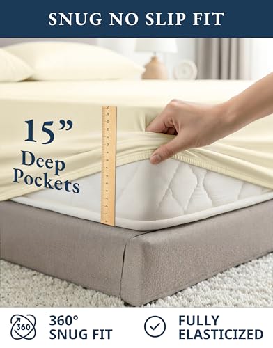 Image of LANE LINEN 100% Organic Cotton California King Sheets Set, 4-Piece Pure Organic Cotton Long Staple Percale Weave Soft Best Bedding Sheets for Bed, Breathable, Fits Mattress Upto 15 inch Deep - Natural