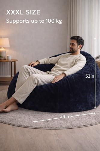 Image of Mollismoons Faux Fur Bean Bag Chair Cover for Adults & Kids | Luxury Lounger & Round Floor Sofa Seating | Modern Cozy Feel | No Beans Included