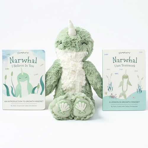 Slumberkins 14" Narwhal Kin & 2 Board Books Complete Set Bundle | Promotes Growth Mindset, Problem Solving & Teamwork | Social Emotional Tools for Ages 0+ (Narwhal Kin Plush + 2 Board Books)