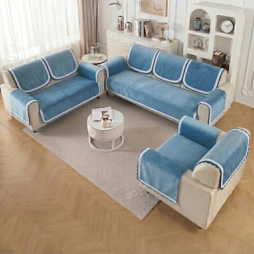 Image of Story@Home Sofa Cover 6 Seater Fully Covered | Sofa Covers 3 Seater and 2 Seater and Single Sofa Cover - 3+2+1 Sofa Set Cover Configuration | Sofa Mat with Sofa Back Covers & ArmRest - Shades of Blue