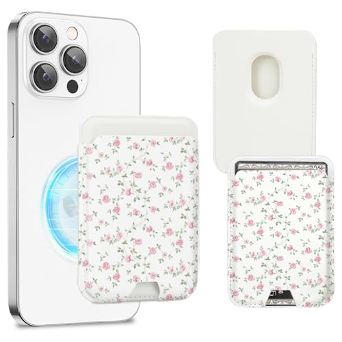 Image of Magnetic Card Holder Wallet for MagSafe, MagSafe Wallet Compatible with iPhone 16 /15 /14 /13 /12 Series, Card Holder Wallet Fit 3 Cards (Pink Floral)