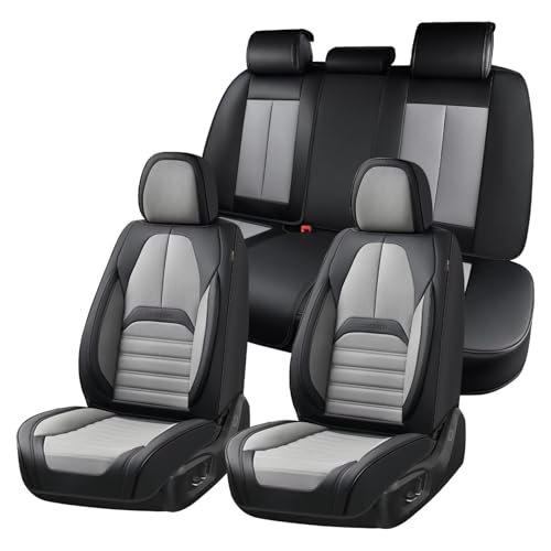 Image of Coverado Car Seat Covers Full Set, Seat Covers for Cars, Automotive Seat Covers, Waterproof Nappa Leather Front Seats and Back Car Seat Protector, Universal Fit for Most Cars SUV Trucks,Black&Gray