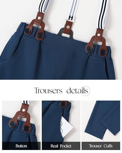 Image of ZOEREA Toddler Boy Suit Formal Wedding Outfits Gentleman Clothes Long Sleeve Shirt + Suspender Pants + Bowtie