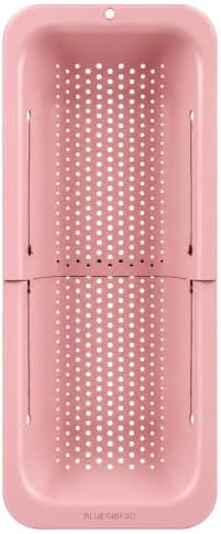 BLUE GINKGO Panier passoire sur évier - Laver les légumes et les fruits, égoutter les pâtes cuites - Extensible - Essentiels de cuisine (7,9 W x 14,5-19,5 L x 2,75 H) (Rose)