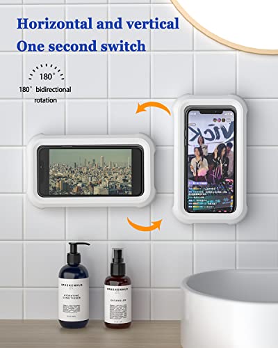 Image of Mistriddle Waterproof Shower Phone Holder with 360 Rotation, Angle Adjustable, Wall Mounted Phone Holder for Bathroom Mirror Bathtub Kitchen, Up to 6.8 Inch (Upgraded).
