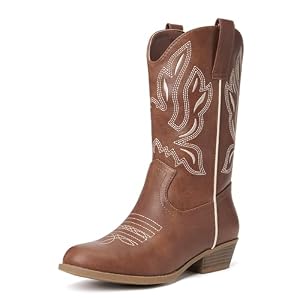 vodvob Girls Kids Western Boots Round Toe Embroidered Cowgirl Cowboy Boots | Mid Calf,Side Zipper,Pull On Tabs,Little Kid,Big Kid,Riding Boots,Rodeo, Party,Western Event