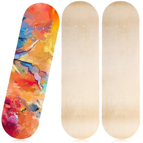 Honoson 3 Pack Blank Skateboard Decks Bulk for Painting 28 x 8 Inch 7-Layer Maple Double Tail Plain Skateboard Decks for Replacement and Art Painting Home Decoration