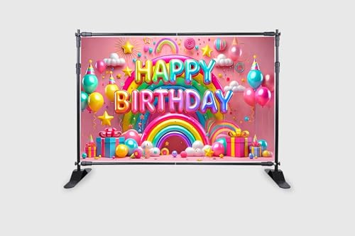 Image of Backdropon Balloon and Rainbow Themed Happy Birthday Design Backdrop for Birthday Decoration Traditional /Background Curtain Cloth for Party /Festival Size 5 Feet Height and 8 Feet Width(5 * 8)