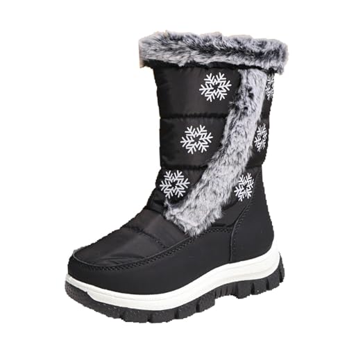 Girls Snow Boots Winter Warm Waterproof Mid Calf Booties Fur Lined Slip On Outdoor Cold Weather Shoes