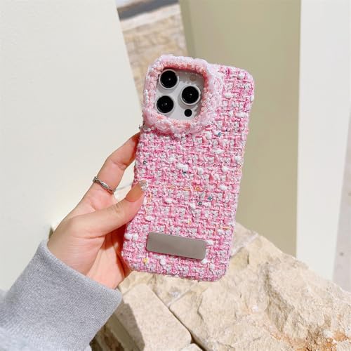 Coque de téléphone de luxe en motif tissé rose chic pour iPhone 16 Pro Max