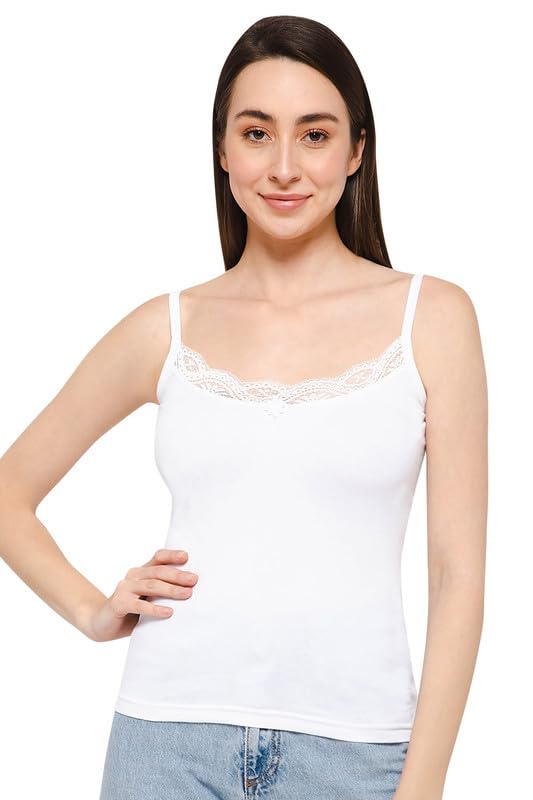 INTIMACY LINGERIEIntimacy Cotton Slip Lace Spaghetti Slip Camisole for Women with Thin Straps - Soft & Breathable Everyday Wear Camisole Slip for Women