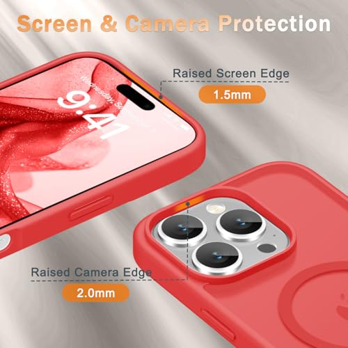 Image of YENAPOON for iPhone 16 Pro Max Case, Matte Magnetic Phone Cover [with 1 Screen Protector] [Support for MagSafe] [Shockproof Military Grade Protection] Translucent Frosted Back, Red