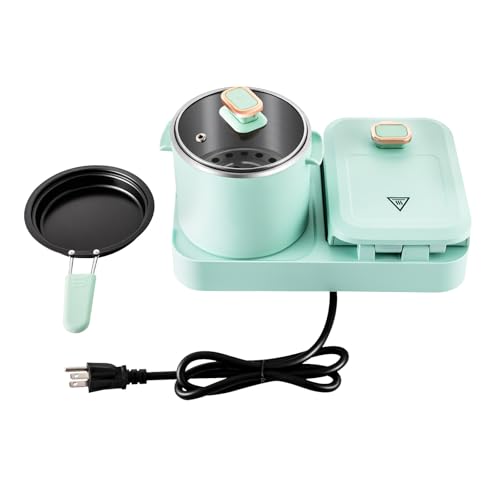 Liffshsy 3 in 1 Breakfast Station, Breakfast Station Main Body with 1.2L Soup Pot and Frying Pan Breakfast Sandwich Maker Machine, Non-stick Multifunctional Breakfast Station for Making Noodles