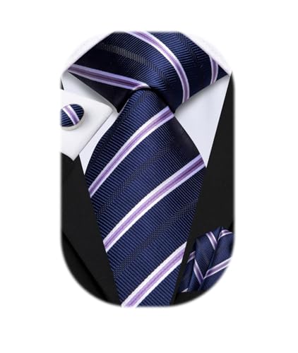 Image of Hi-Tie Silk Ties for Men Plaid Paisley Striped Necktie Pocket Square Cufflinks Set Formal Business