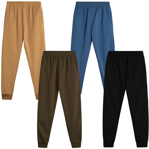 Quad Seven Boys Sweatpants - 4 Pack Soft Active Fleece Boys Joggers - Performance Athletic Pants for Kids with Pockets (4-18)