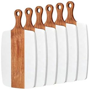 Zubebe 6 Pcs Acacia Wood and Marble Cutting Board Wooden Marble Serving Tray with Handle Charcuterie Chopping Board for Kitchen Christmas Wedding Bridal Shower Gift