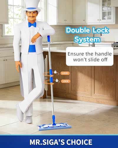 MR.SIGA Professional Microfiber Mop for Hardwood, Laminate, Tile Floor Cleaning, Stainless Steel Telescopic Handle - 3 Reusable Flat Mop Refills and 1 Dirt Removal Scrubber Included - Image 3