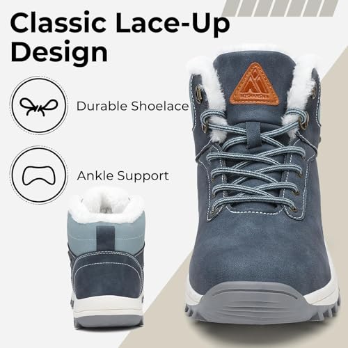 Image of Mishansha Men's Waterproof Snow Boots, Warm Winter Boots | Insulated Faux Fur Lined, Lace-Up Fit and Non-Slip Sole, Cold Weather Hiking Boots For Outdoor Walking, Camping, Trekking