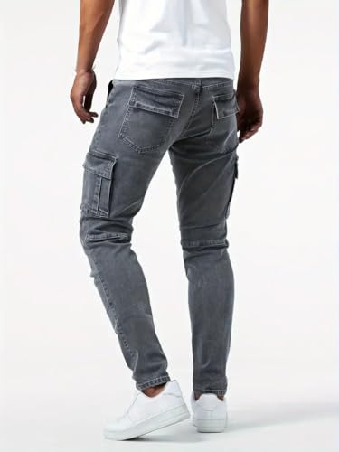 Men's Cargo Jeans Relaxed Fit Stretchy Denim Jeans Lightweight Casual Streetwear Straight Leg Athletic Pants Plain2
