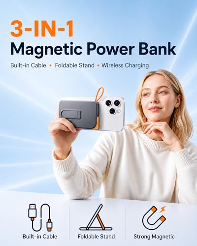 Image of for Magsafe Portable Charger, 3-in-1 Magnetic Power Bank with Stand, 10000mAh Wireless Battery Pack Fast Charging with Built in Cable(USB C), Powerbank for iPhone17 /16 /15 /14 /13 Travel & Daily, Green