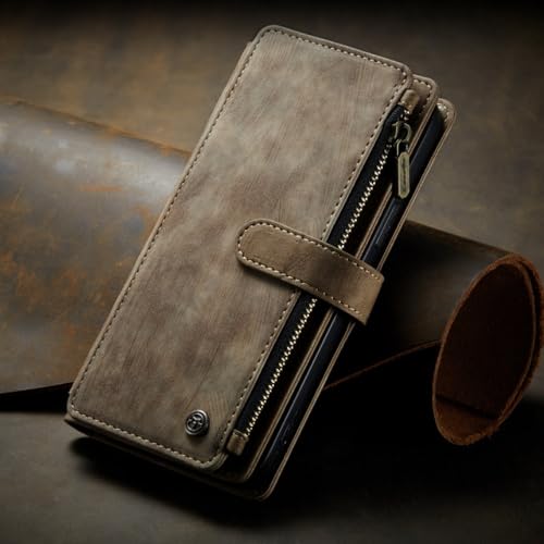 Portefeuille avec fermeture éclair pour iPhone 14 Pro Max : étui porte-carte en cuir