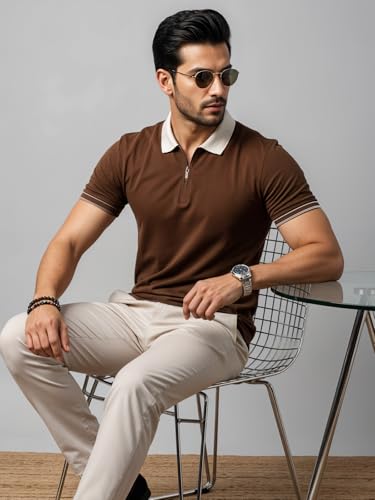 Image of Mens Premium Cotton Polo T-Shirt | 220 GSM Soft Fabric | Casual Stylish Look | Zipper Polo Design Snow White Polo T Shirt | Polo Tshirt for All-Day Wear
