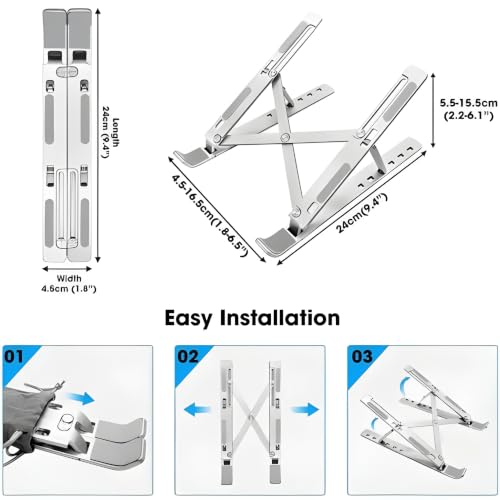 Image of STAR WORK Foldable Adjustable Laptop Stand for Desk, Aluminum Ergonomic Riser with 7 Height Levels, Portable & Lightweight, Anti-Slip Silicone Pads, Fits 10-17.3 inch Laptops, Tablets & Phones.