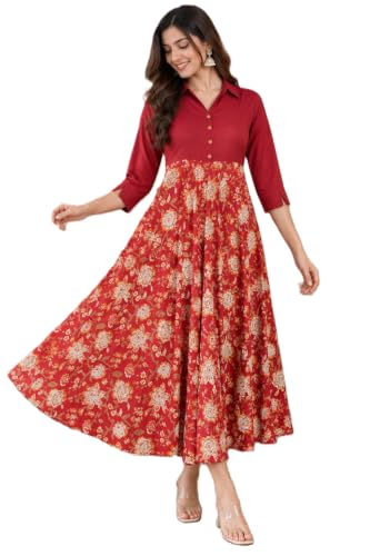 Image of Yash Gallery Women's Floral Printed Anarkali Maxi Dress