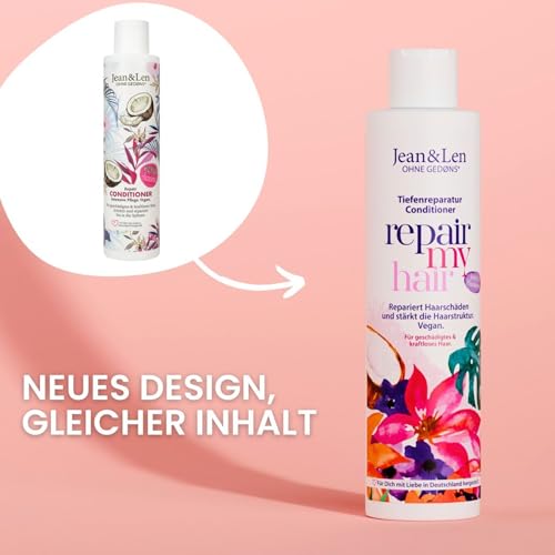 4. Bild von Jean & Len Conditioner Repair Kokos & Macadamia, für geschädigtes und kraftloses Haar, repariert Haarschäden, verleiht Geschmeidigkeit, Kokos-Duft, ohne Parabene & Silikone, vegan 300 ml 300 ml (1er Pack)