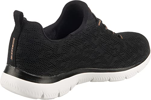 Skechers Damen Summits Leopard Spot sneakers, Black Mesh Rose Gold Trim, 38 EU
