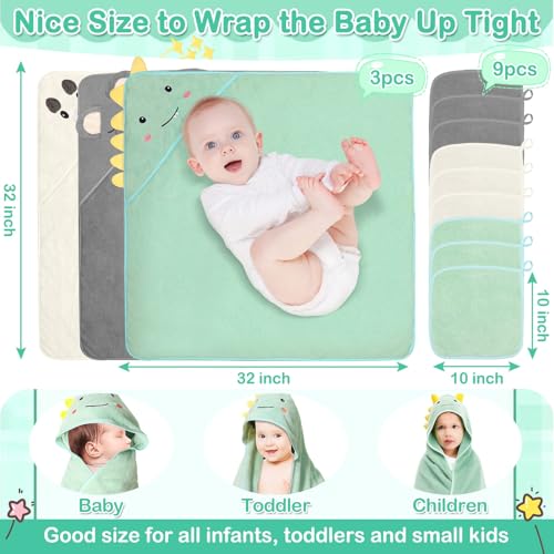 Image of Sublaga 12 Pcs Baby Towels and Washcloths Set, 3 Pcs Baby Bath Towels & 8 Pcs Washcloths Set, Cute Baby Towels, Ultra Absorbent Soft Newborn Bath Essentials Gifts for Boys & Girls