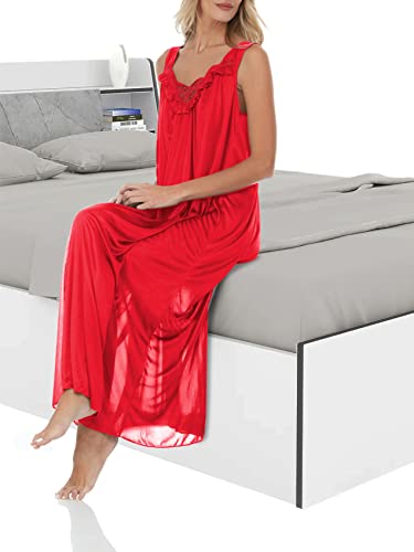 Camisola longa feminina de cetim sem manga Ezi, Vermelho, 3X Plus